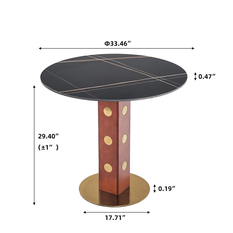 33.5" Round Pedestal Dining Table, Black