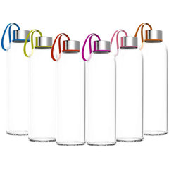 Glass Water Bottles Stainless Steel and Leak Proof Cap 16oz – Set of 6  Glass Drinking Bottles for Beverage and Juice with Carrying Loop - Homeitusa