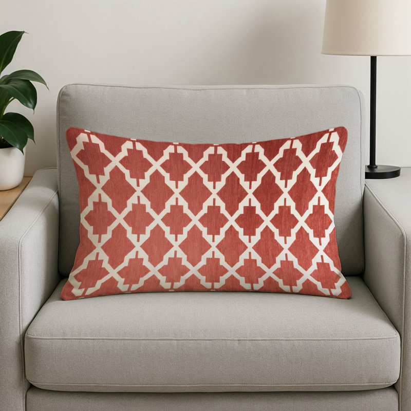 Coussin décoratif intérieur et extérieur beige Trellis, Treillis rouge 410, Rectangle H 14 po x l 20 po