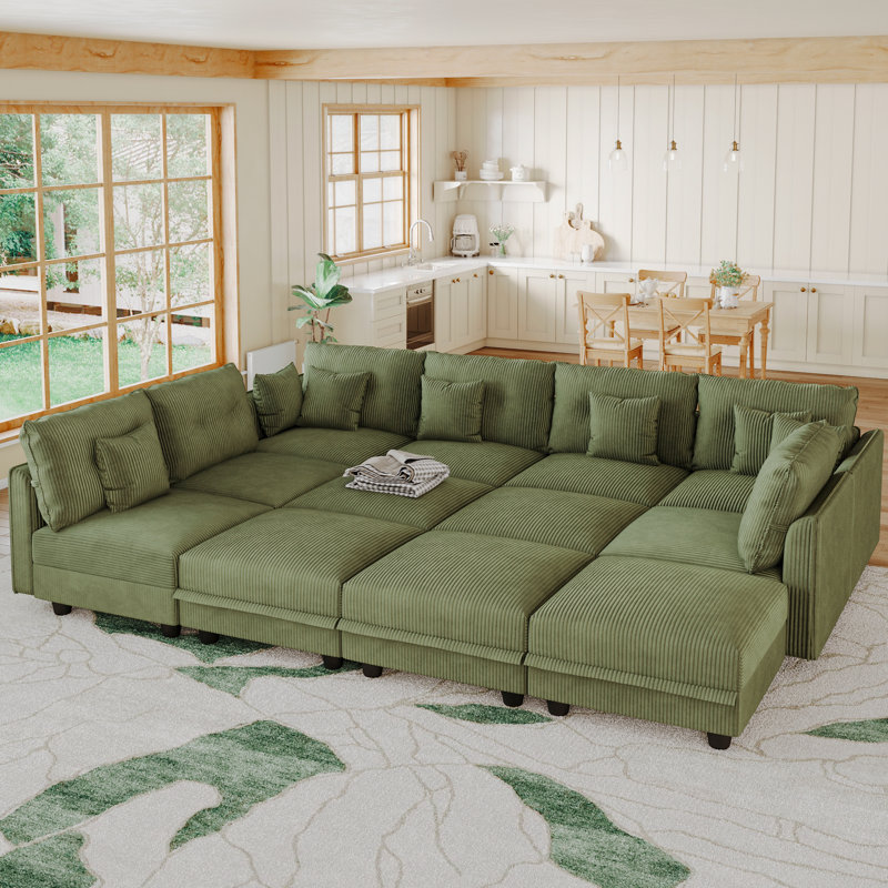 Canapé modulaire convertible 12 places en velours côtelé avec rangement, 7 coussins de dossier et 7 coussins décoratifs
