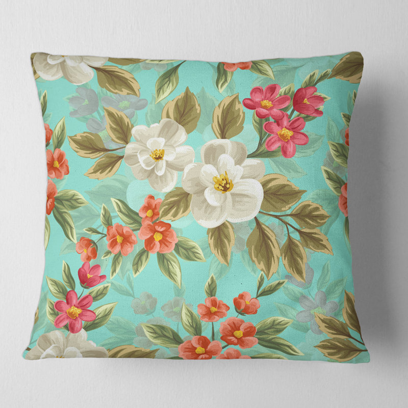 Motif floral sans couture - coussin décoratif imprimé traditionnel, 18" x 18"