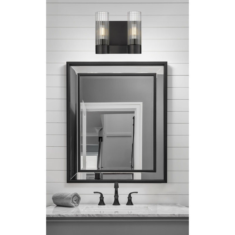 Applique murale 11 po 2 lumières Empire, Transparent, H 9,5 po x l 10,5 po x P 5,5 po, Noir mat