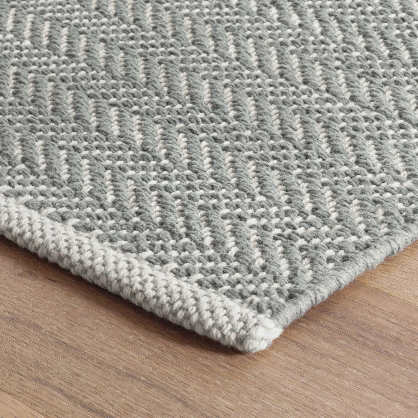Herringbone Swedish Blue Hand-Woven Cotton Rug, Rectangle 3' x 5', Slate Gray
