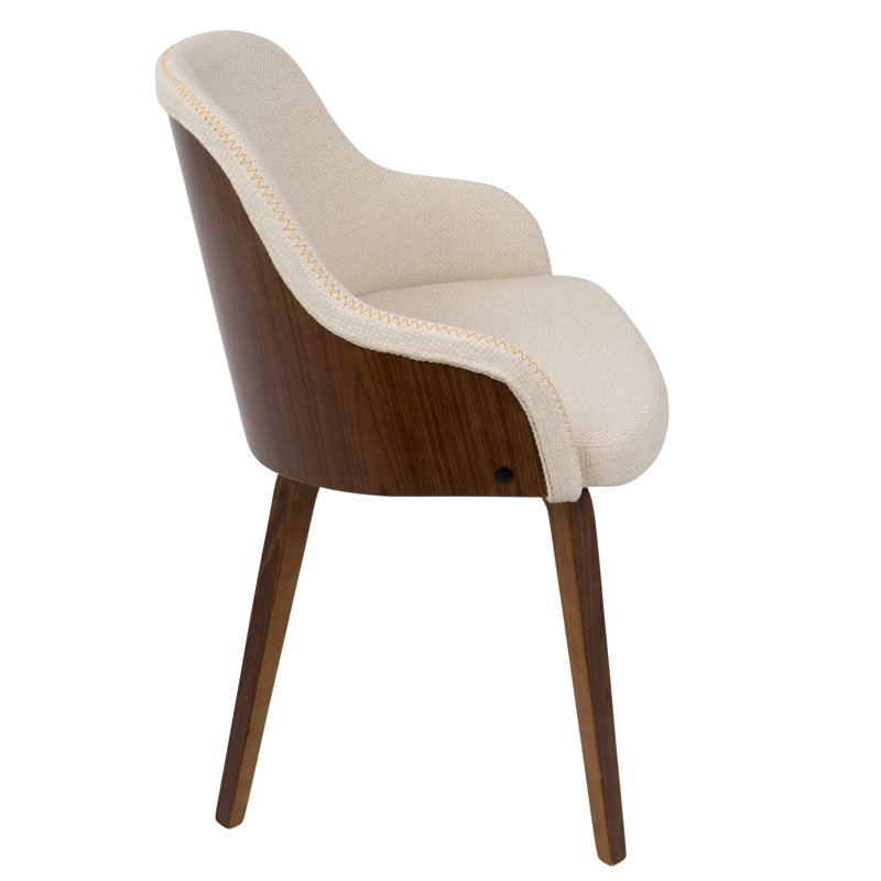 Chaise de salle à manger Bacci Mid-Century moderne en bois de noyer et tissu crème par Lumisource