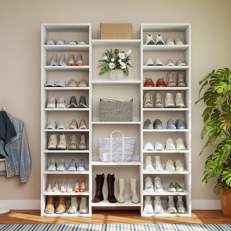 White Tribesigns 14 - Tier Shoe Rack With 22 Open Cubbies - Holds 46 Pairs, Modern Organizer For Entryway, Living Room & Hallway