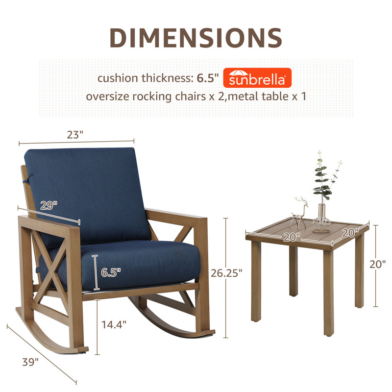 Ensemble de conversation 3 pièces Isfried, Coussin bleu marine / structure naturelle