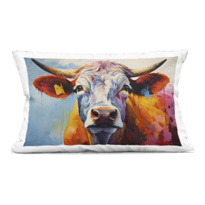 Colorful Cattle Portrait Decorative Printed Throw Pillow design by LSR Creative Studio