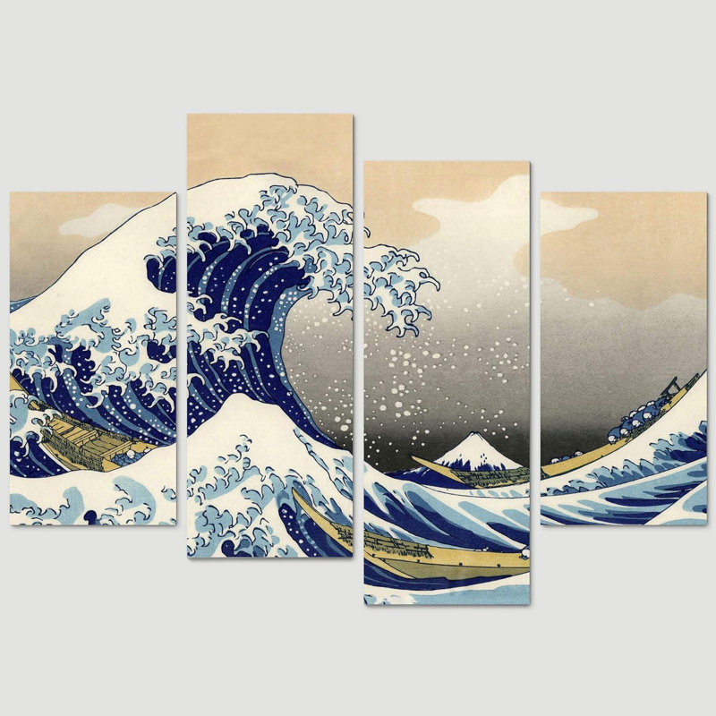 Célèbre œuvre d'art japonaise, la grande vague, paysage pour le salon, bureau à domicile, très grand ensemble mural sur toile, 4 pièces