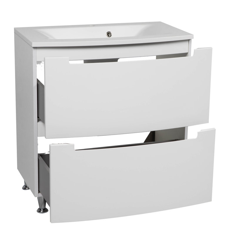 Meuble-lavabo mural moderne avec lavabo | MDF-40 + 12R-Omega Collection non toxique et ignifuge 24 po, Blanc ultrabrillant