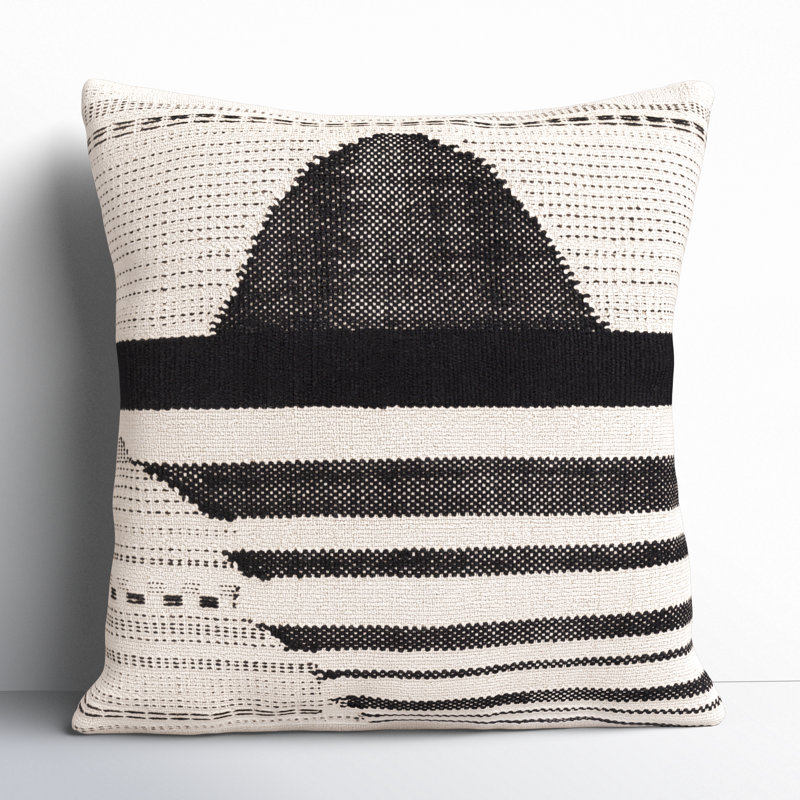 Black and Beige Cotton Blend Striped Throw Pillow