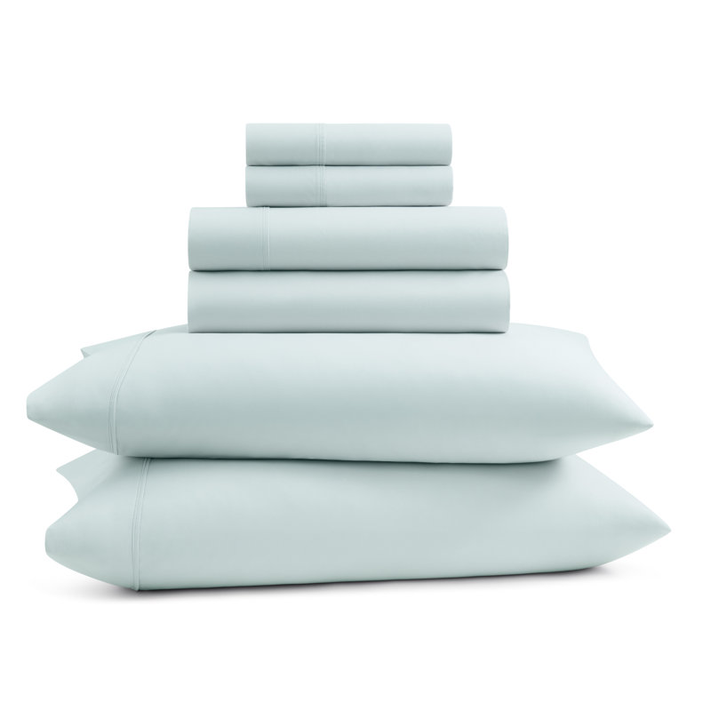 Ensemble de draps anti-froissement en microfibre GAIAM, Whispering Blue, Ensemble de draps pour grand lit avec 4 taies d'or