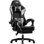 Fauteuil de jeu, fauteuil de bureau ergonomique avec repose-pieds lombaire, appui-tête réglable, fauteuil de jeu vidéo à hauteur et dossier réglables, similicuir, pivotant à 360 °, adulte, noir et blanc