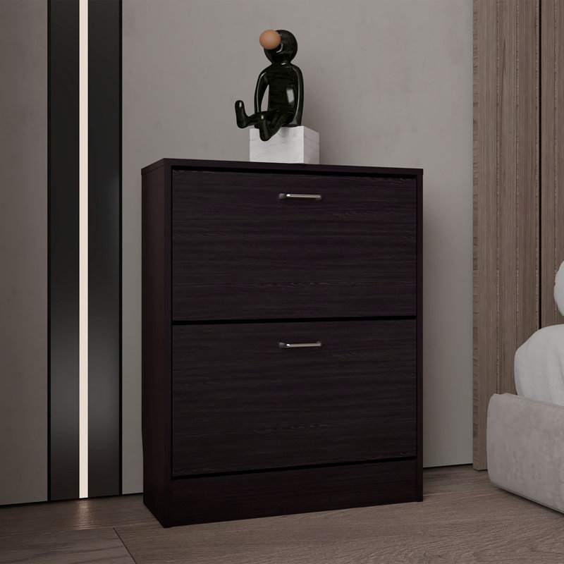 Étagère à chaussures à deux portes avec tablettes réglables, rangement moderne, Noir