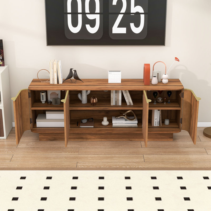 Meuble télé en bois avec tablettes, armoires et portes réglables, Brun