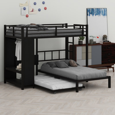 Bunk Bed With Built-In Wardrobe,Trundle And Foldable Desk