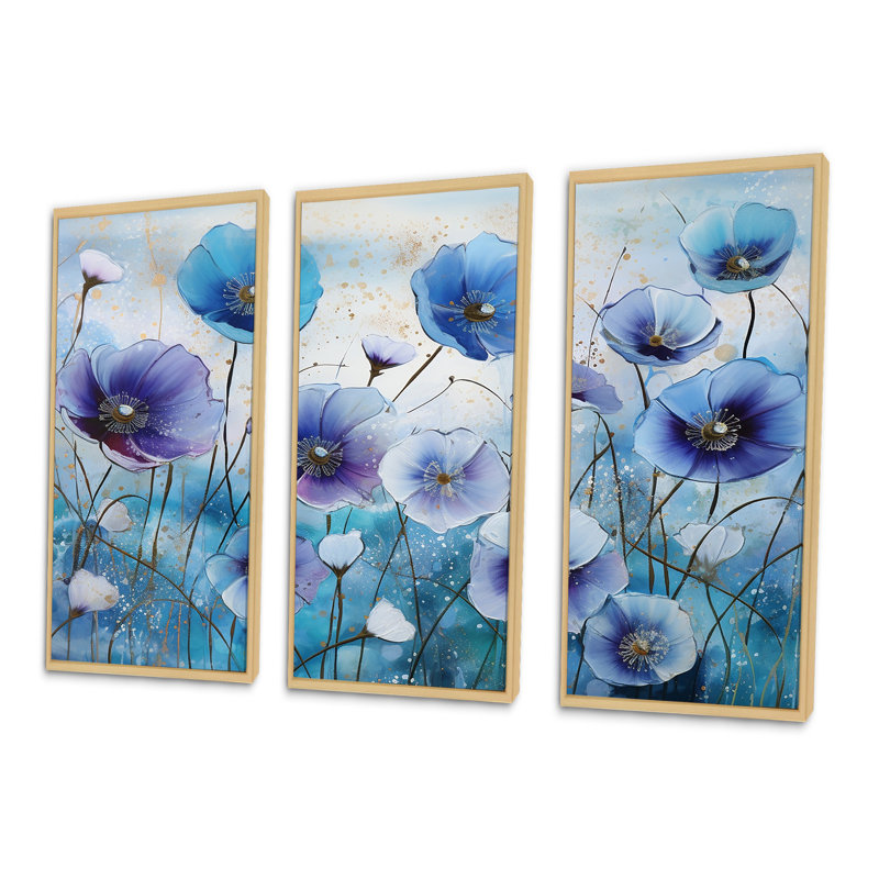 «Blue and Purple Morning Glory Flowers» - ensemble de reproductions d'art mural, Cadre naturel flottant