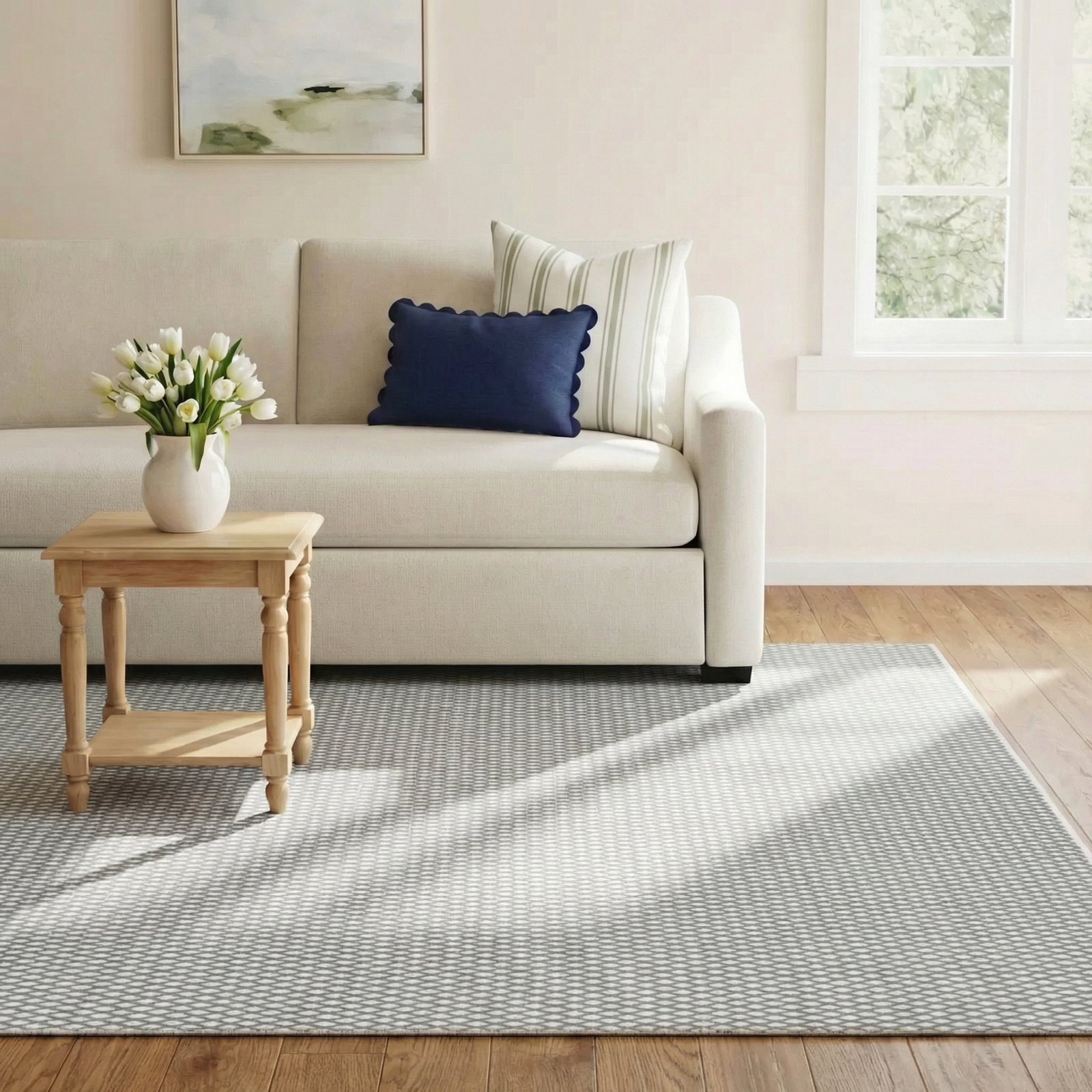 Evansdale Gray Hand-Woven Geometric Cotton Rug, Rectangle 8' x 10'