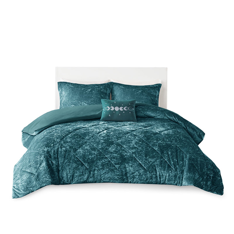 Housse de couette en velours bleu sarcelle pour grand / grand lit Classy