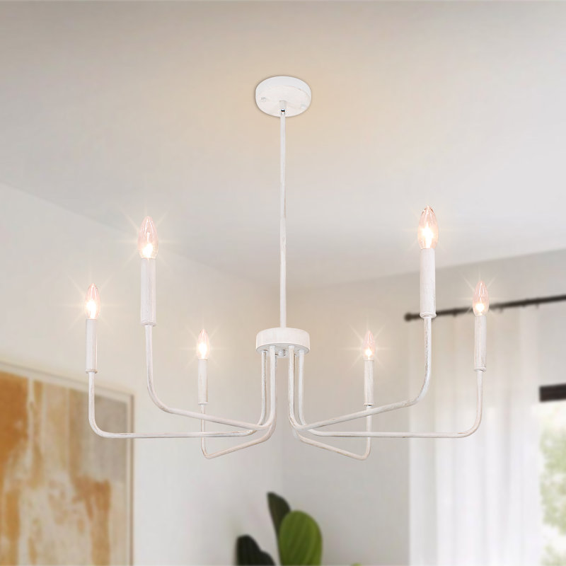6- Light Dimmable Traditional Chandelier, Distress white