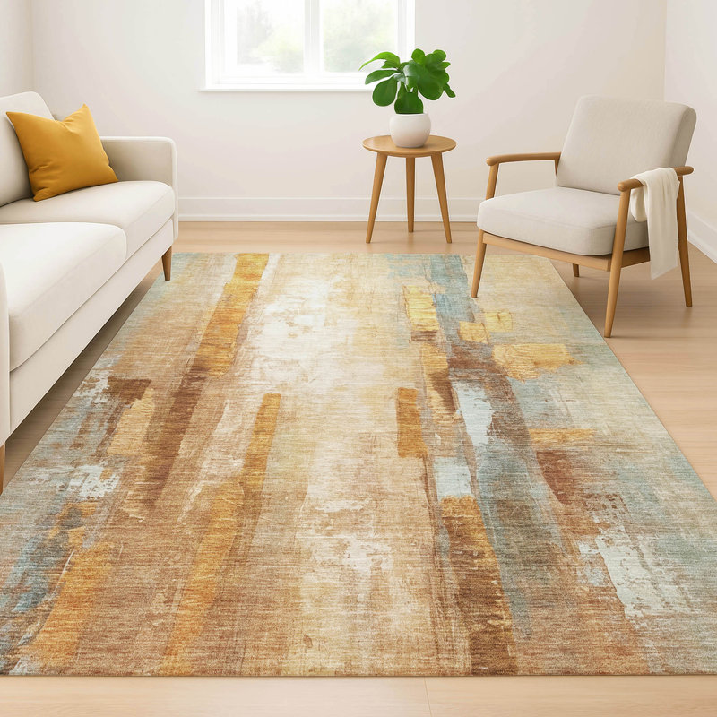 Premium Machine Washable Mayfield AMF2020 Abstract Rug, 2'6" x 3'10", Copper