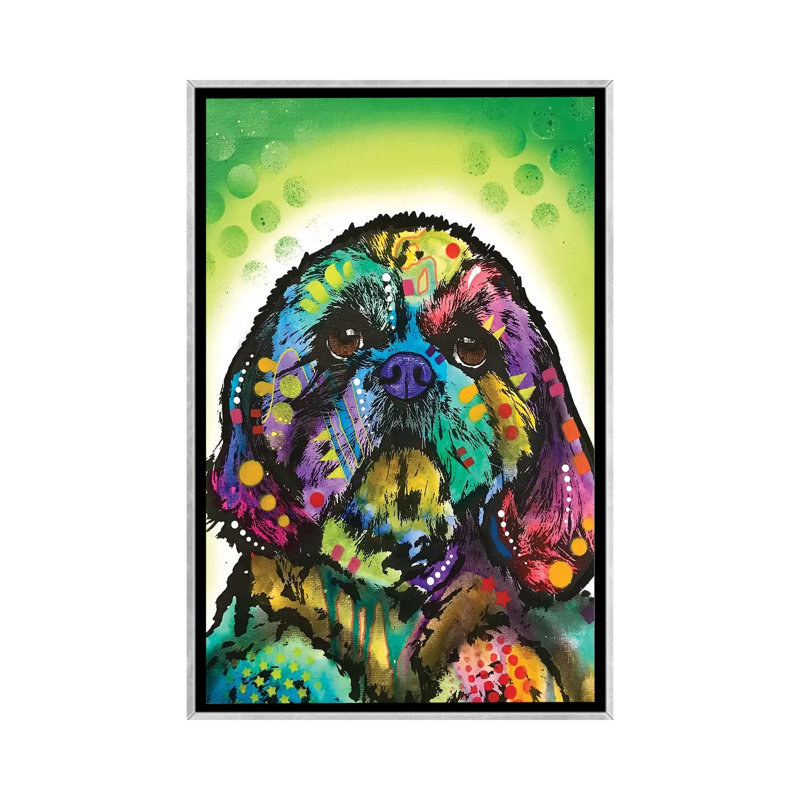 Kinda Shih Tzu par Dean Russo - impression d'art graphique, H 26 po x l 18 po x 1,5 po, Toile avec cadre argenté