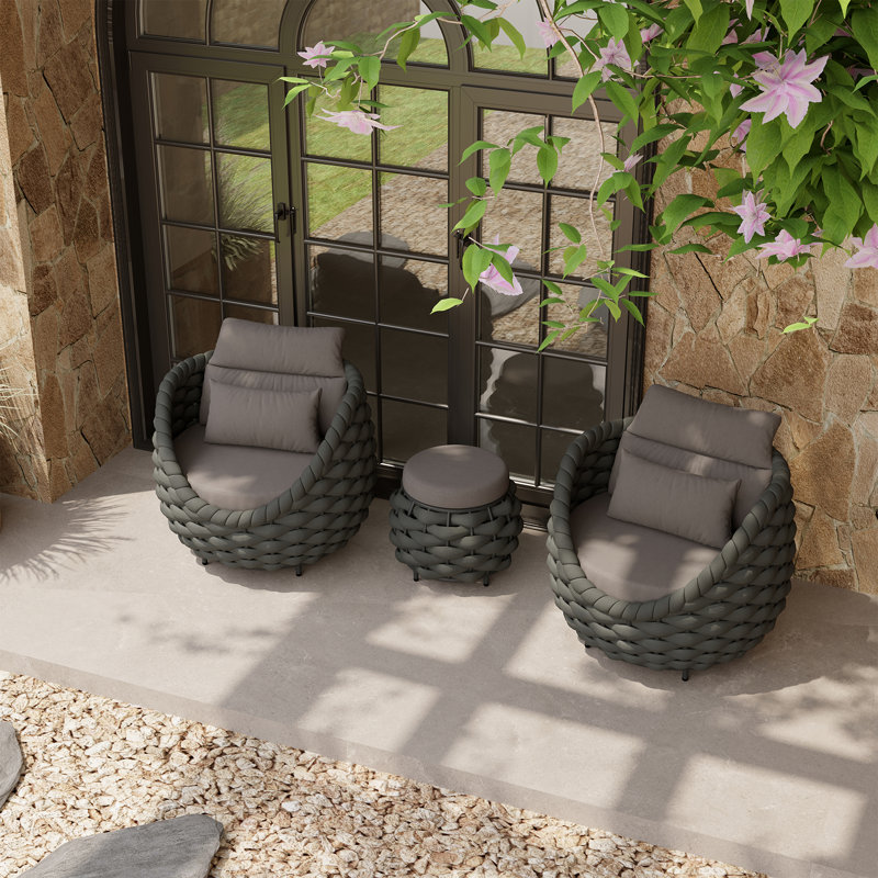 2-person Outdoor All-weather Wicker Conversation Set With Ottomans