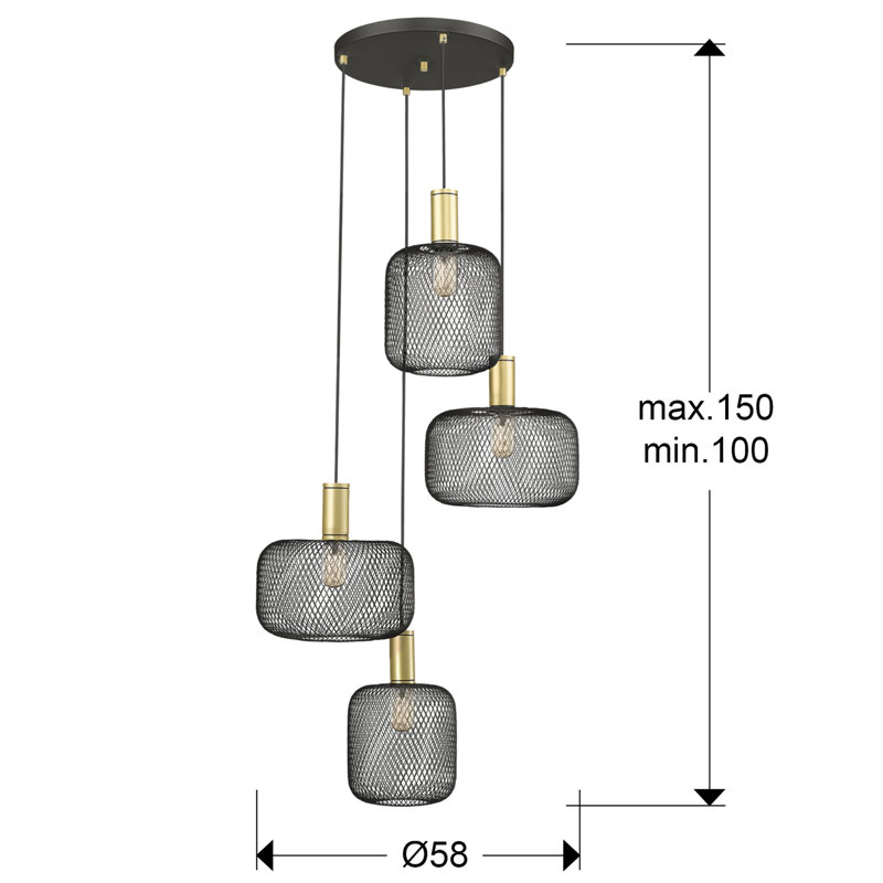 Aemilia 4 - Light Drum Pendant, Matt Black/Gold