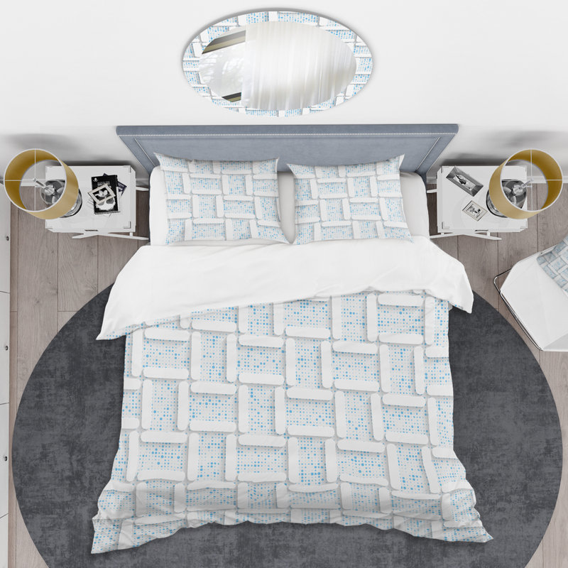 Retro Art Deco - Mid century bedding set - Modern Mid-century Bed cover set, Twin Duvet Cover + 1 Sham, Blue/Purple/Orange