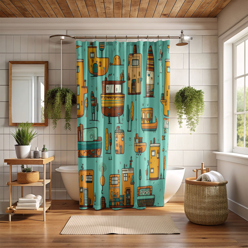 Rideau de douche Cheery Town - Premium, H 74 po x l 71 po