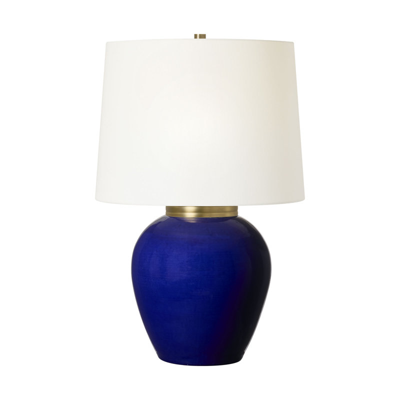 Lauren Ralph Lauren Lilian 1 Light Bedroom Home Office Living Room Lamp In Crystal Cobalt Finish With Linen Shade, Blue