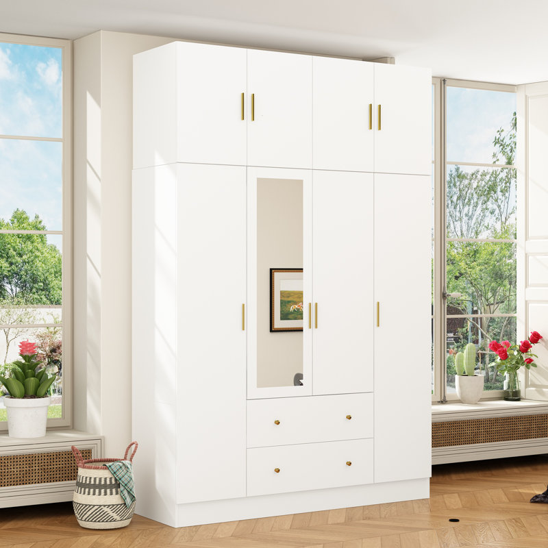 Armoire 4 tiroirs 2 tiroirs avec armoire, Blanc / Blanc