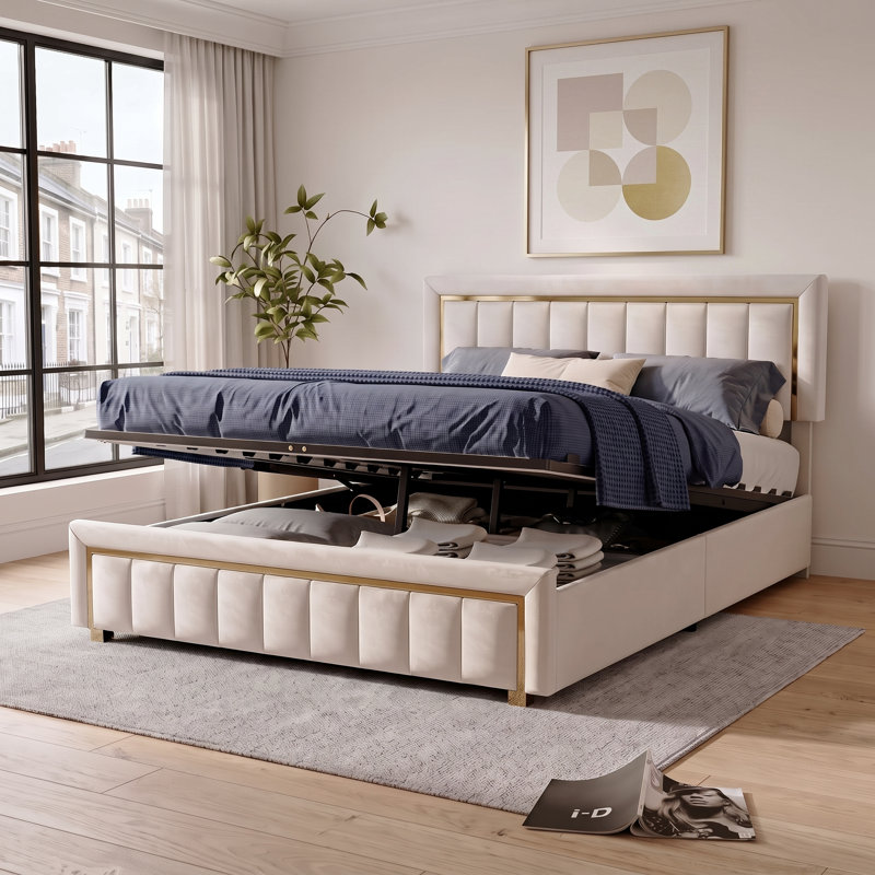 Ottoman Bed, 135 x 190cm, Beige