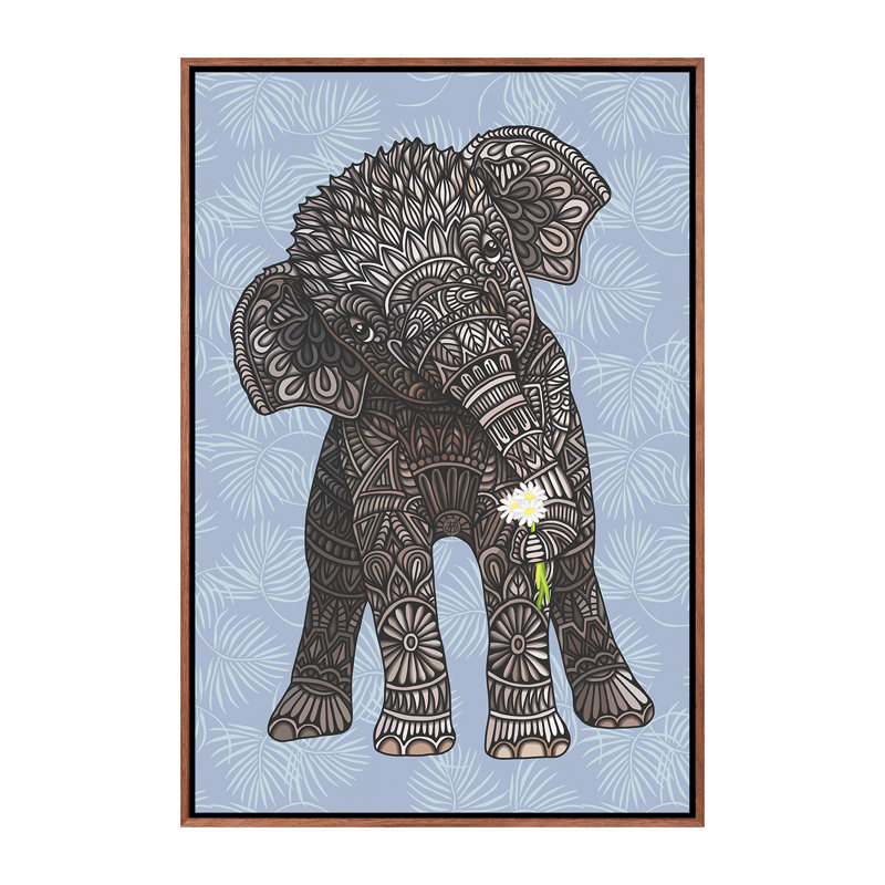«Baby Elephant - Blue» par Angelika Parker - impression d'art graphique, H 40 po x l 26 po x P 1,5 po, Pas de tapis