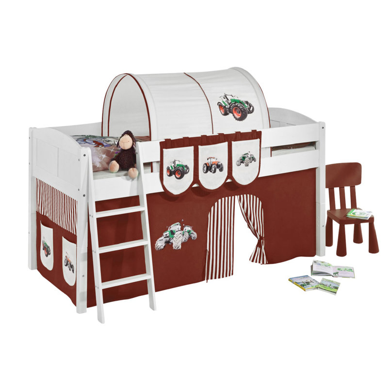 Trecker European Single Mid Sleeper Bed with Curtain, Brown and beige
