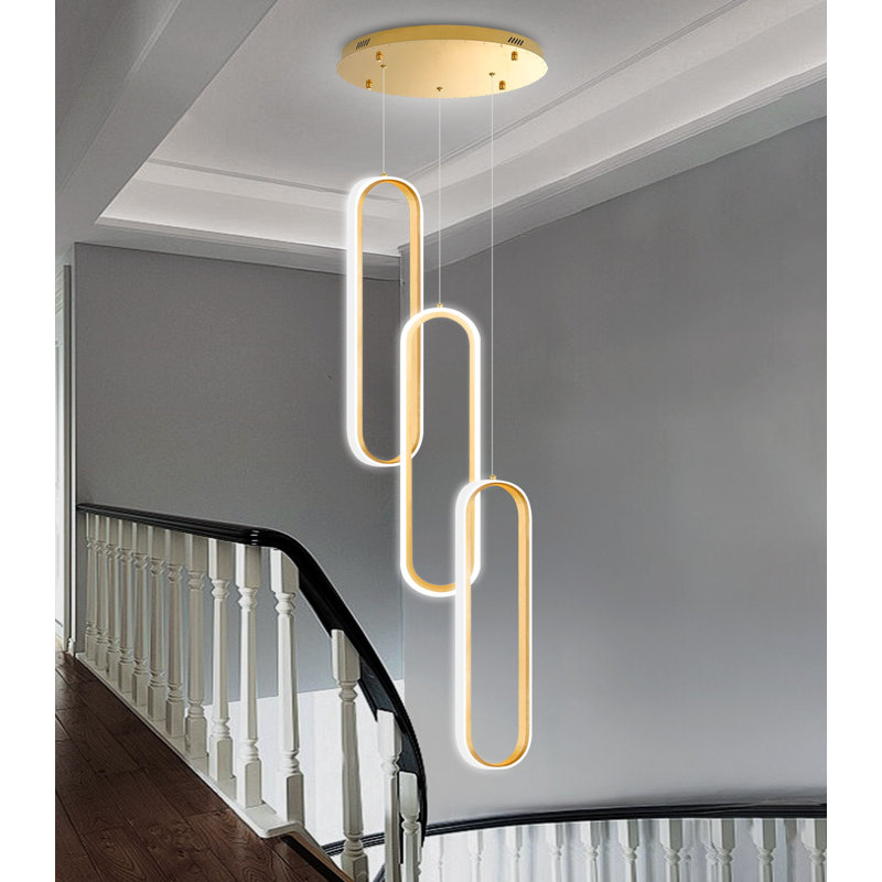 78" 3-ring Modern Glam Led Dimmable Chandelier Black, Gold