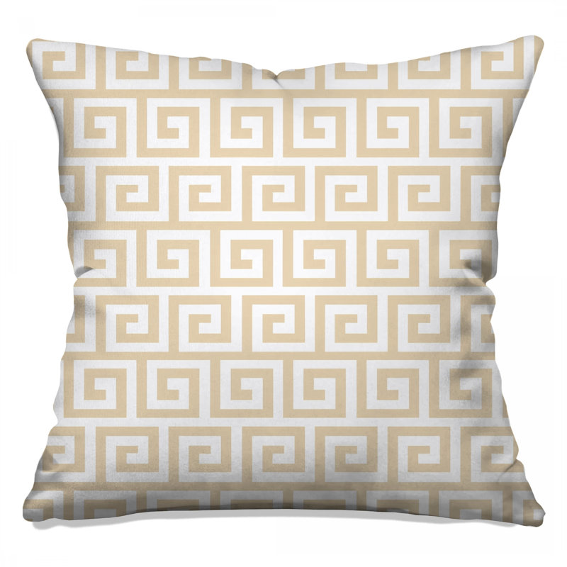 Beige Greek Key Pattern Double Sided Throw Pillows, 18 x 18 inches