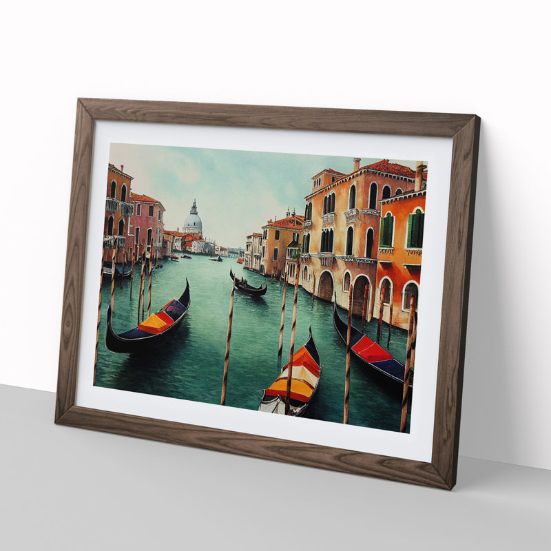 Venice Canal Watercolour Vol.1 - Framed Print, 34cm H x 46cm W x 2cm D, Walnut