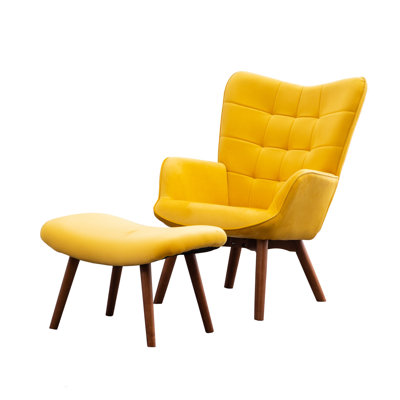 Chaise en velours jaune avec garniture de dossier rembourrée et rembourrée