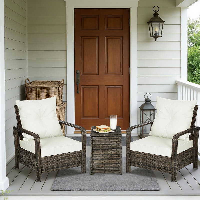 Table et chaises en osier, meubles de patio 3 pièces, Beige