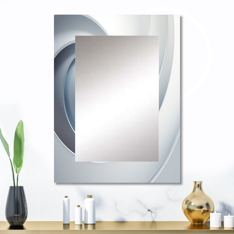 «White Orbiting Overture Spiral» - miroir décoratif à spirales abstraites, miroir mural moderne, impression d'art en métal