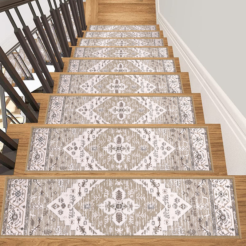 Tapis d'escalier intérieur antidérapant Michalah (ensemble de 15), Brun/beige