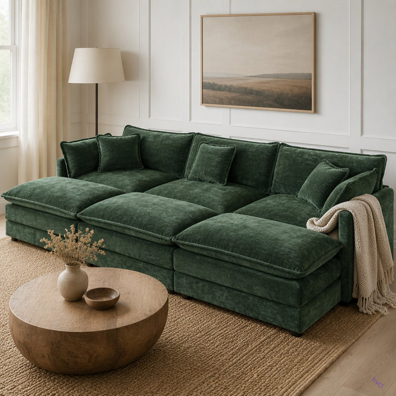 Canapé modulaire confortable à assise profonde modulaire réversible et confortable à 6 places avec 3 repose-pieds, 3 coussins décoratifs et 2 coussins d'accoudoirs