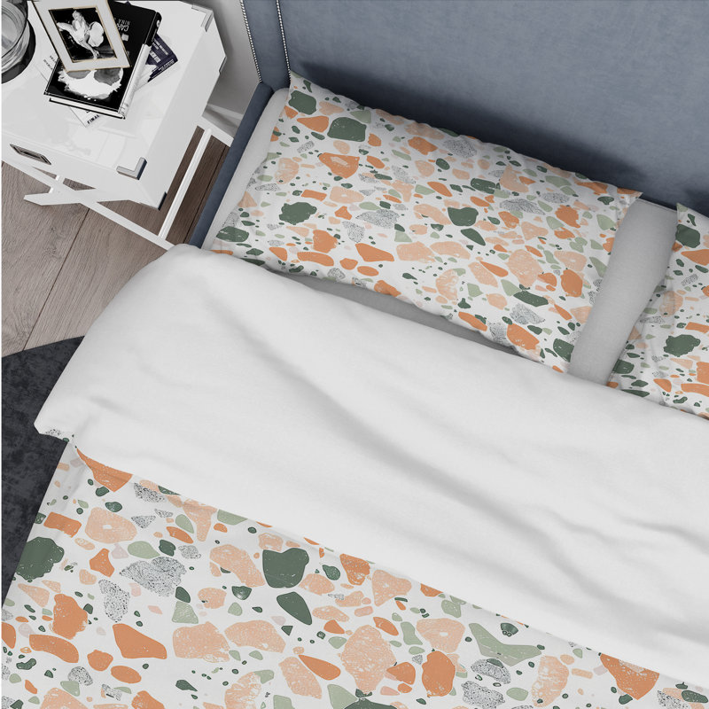 Ensemble de housse de couette Peach Green Tiles I - Tiles, Housse de couette pour grand lit et 2 taies décor