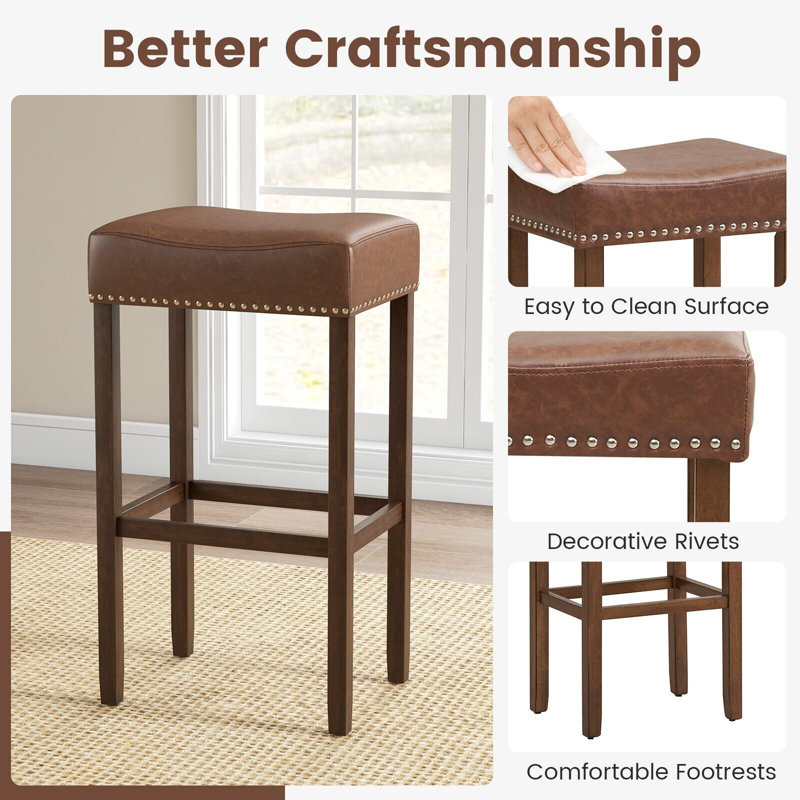Keiran Upholstered Counter Stool, 74cm, Brown