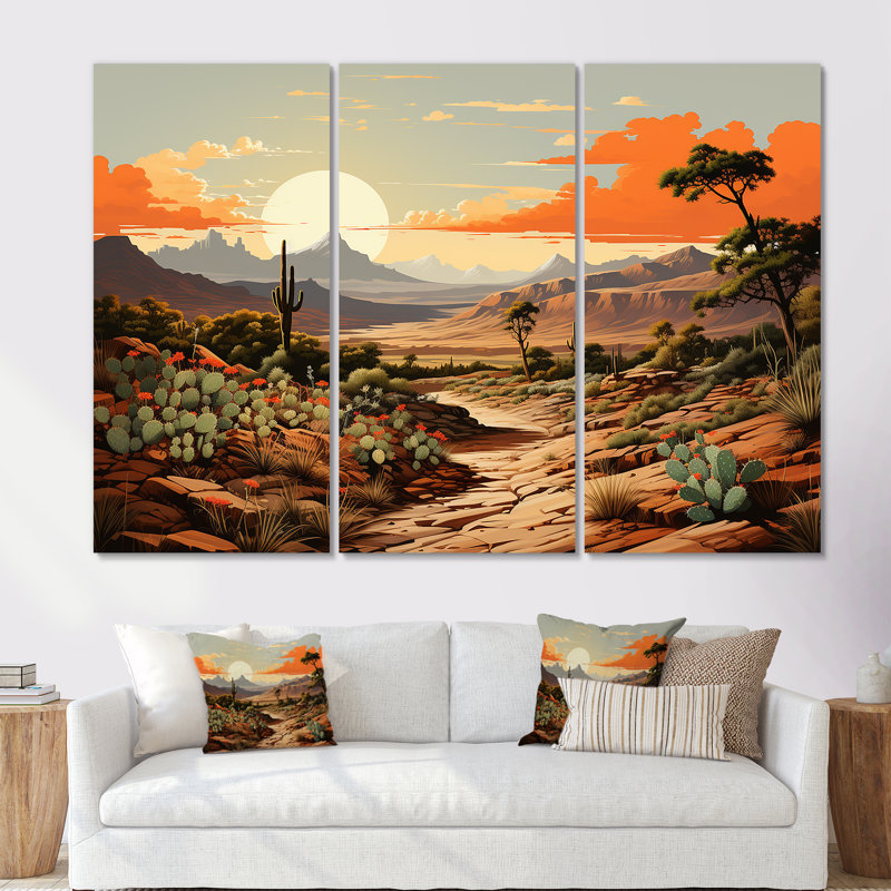 Cactus charme dans un paysage de montagne - ensemble d'art sur toile floral cactus, Toile tendue, H 28 po x l 36 po x P 1 po