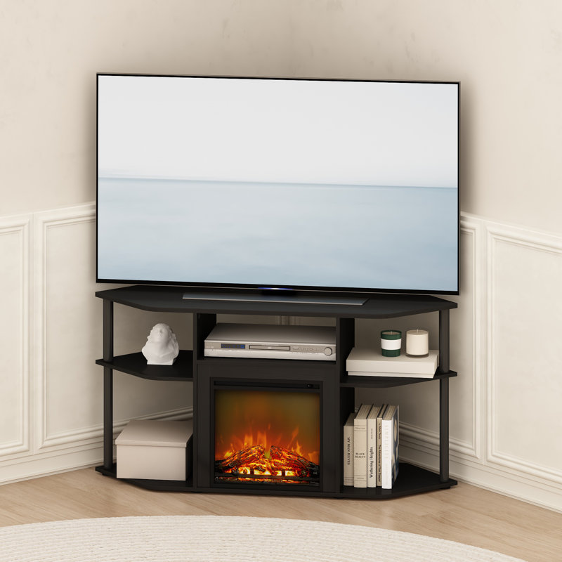 Black Corner Media Console with Decorative Electric Fireplace