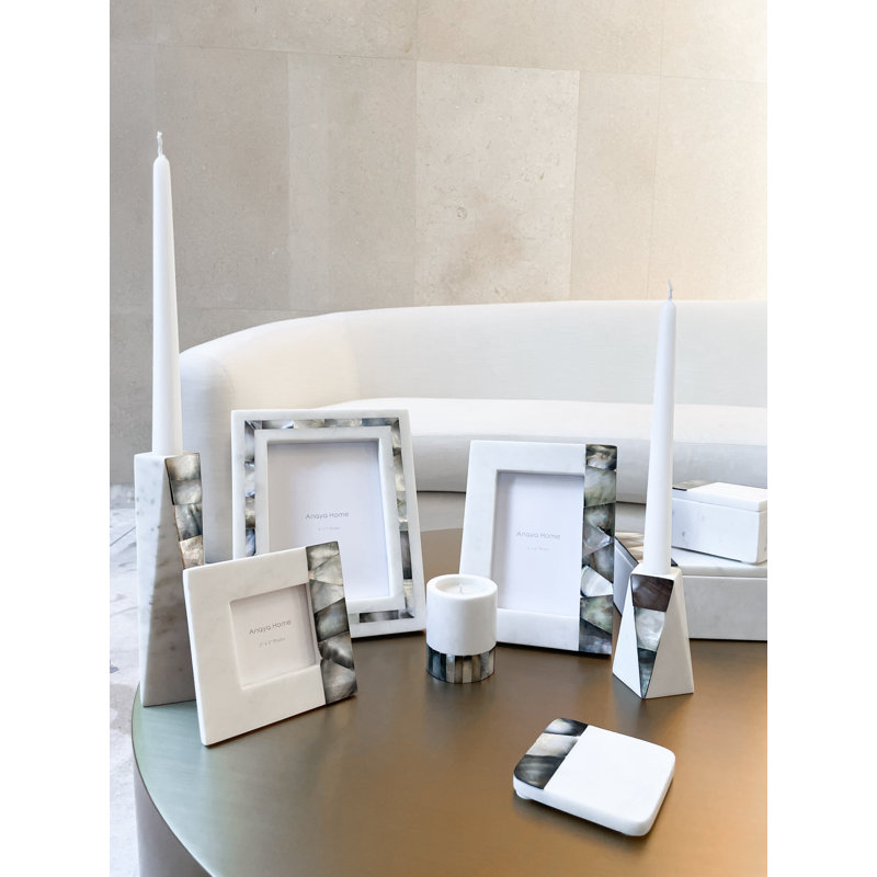 White Marble Picture Frame with Mother of Pearl Accent