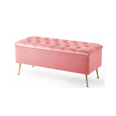 Amara Wide Velvet Tufted Rectangle Storage Ottoman Footstool Upholstered Bench with Legs for Living Room & Bedroom