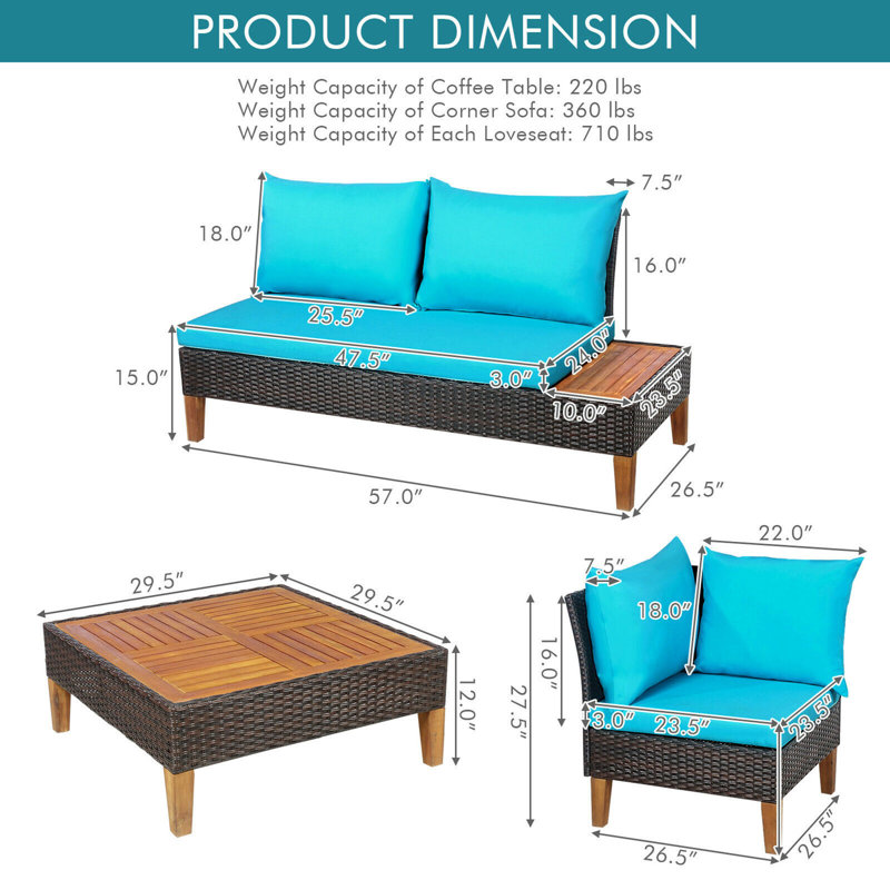 Acacia 5 - Person Patio Conversation Set, Turquoise