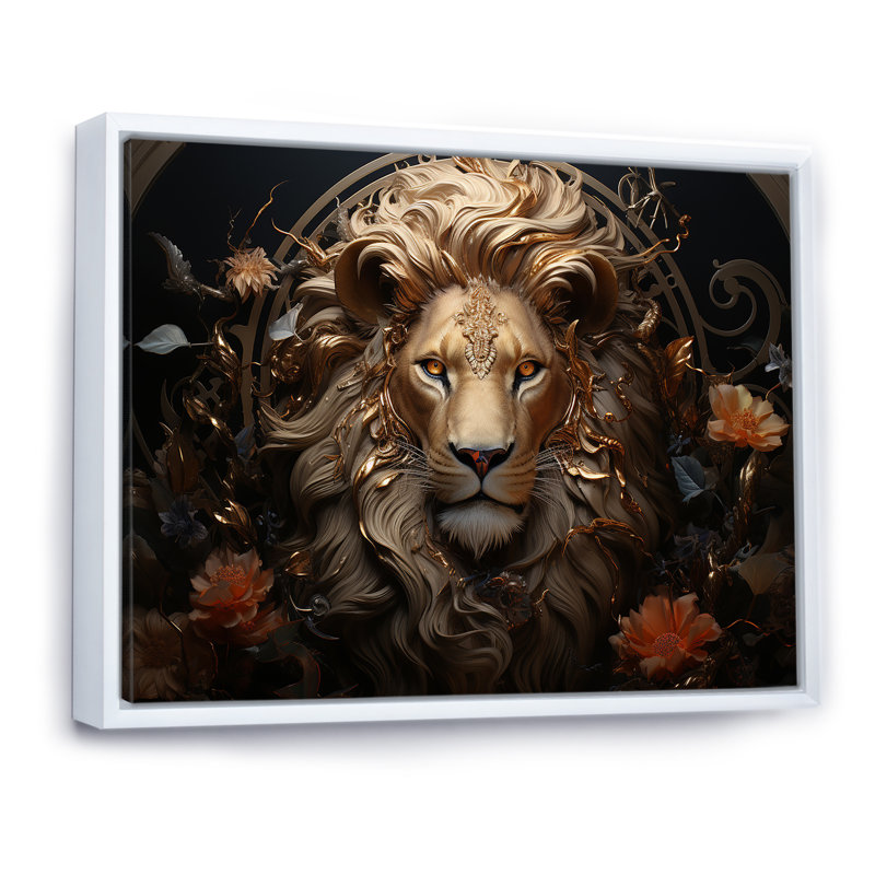 «Radiant Luminous Bronze Lion», reproduction sur toile, Cadre flottant blanc, H 12 po x l 20 po